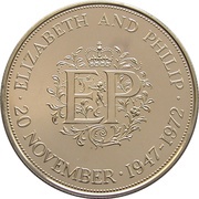 25 New Pence - Elizabeth II Silver Wedding; Silver Proof, United Kingdom, 1972 reverse image