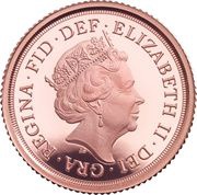 ¼ Sovereign - Elizabeth II 5th portrait; Sapphire Coronation obverse image