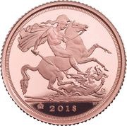 ¼ Sovereign - Elizabeth II 5th portrait; Sapphire Coronation, United Kingdom, 2018 reverse image