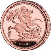 ¼ Sovereign - Elizabeth II 5th portrait; Queens 95th Birthday, United Kingdom, 2021 reverse image