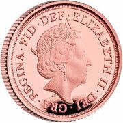 ¼ Sovereign - Elizabeth II 5th portrait; Platinum Jubilee obverse image