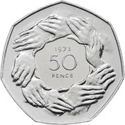 50 Pence - Elizabeth II Entry into EEC; Silver Piedfort, United Kingdom, 1973 reverse image