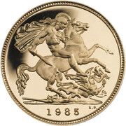 ½ Sovereign - Elizabeth II 3rd portrait; Proof, United Kingdom, 1985-1997 reverse image