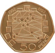 50 Pence - Elizabeth II European Community; Gold Proof, United Kingdom, 1992 reverse image