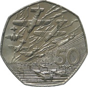 50 Pence - Elizabeth II 3rd portrait; D-Day Anniversary, United Kingdom, 1994 reverse image