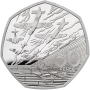 50 Pence - Elizabeth II D-Day Anniversary; Silver Proof, United Kingdom, 1994 reverse image
