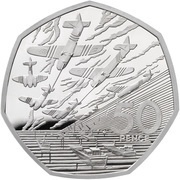 50 Pence - Elizabeth II D-Day Anniversary; Silver Piedfort, United Kingdom, 1994 reverse image