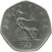 50 Pence - Elizabeth II 3rd portrait; small type, United Kingdom, 1997 reverse image