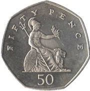 50 Pence - Elizabeth II 4th portrait; Britannia, United Kingdom, 1998-2009 reverse image