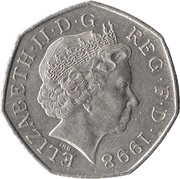 50 Pence - Elizabeth II 4th portrait; NHS 50th Anniversary obverse image