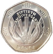 50 Pence - Elizabeth II NHS 50th Anniversary; Silver Proof, United Kingdom, 1998-2009 reverse image