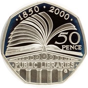 50 Pence - Elizabeth II Public Libraries; Silver Piedfort, United Kingdom, 2000 reverse image