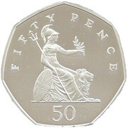 50 Pence - Elizabeth II 4th portrait; Britannia, Silver Proof, United Kingdom, 2000-2009 reverse image