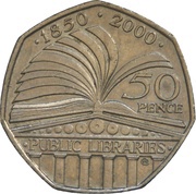 50 Pence - Elizabeth II 4th portrait; Public Libraries, United Kingdom, 2000-2009 reverse image