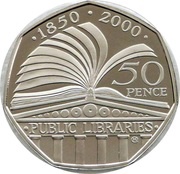50 Pence - Elizabeth II Public Libraries; Silver Proof, United Kingdom, 2000-2009 reverse image
