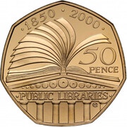50 Pence - Elizabeth II Public Libraries; Gold Proof, United Kingdom, 2000-2009 reverse image
