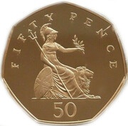 50 Pence - Elizabeth II Britannia; Gold Proof, United Kingdom, 2002-2009 reverse image