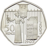 50 Pence - Elizabeth II Suffragette Movement; Silver Piedfort, United Kingdom, 2003 reverse image