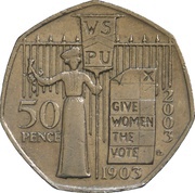 50 Pence - Elizabeth II 4th portrait; Suffragette Movement, United Kingdom, 2003-2009 reverse image