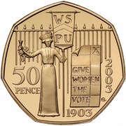 50 Pence - Elizabeth II Suffragette Movement; Gold Proof, United Kingdom, 2003-2009 reverse image