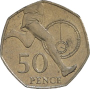 50 Pence - Elizabeth II 4th portrait; Four Minute Mile, United Kingdom, 2004-2009 reverse image