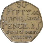 50 Pence - Elizabeth II 4th portrait; Johnson's Dictionary, United Kingdom, 2005-2009 reverse image