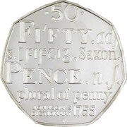 50 Pence - Elizabeth II Johnson's Dictionary; Silver Proof, United Kingdom, 2005-2009 reverse image