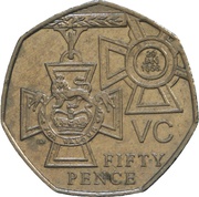 50 Pence - Elizabeth II 4th portrait; Victoria Cross, medal, United Kingdom, 2006-2009 reverse image