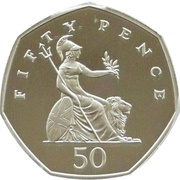 50 Pence - Elizabeth II 4th portrait; Britannia, Platinum Proof, United Kingdom, 2008 reverse image