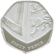 50 Pence - Elizabeth II 4th portrait; Royal Shield, Silver Piedfort, United Kingdom, 2008 reverse image