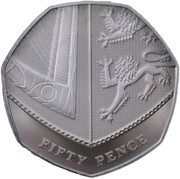 50 Pence - Elizabeth II 4th portrait; Royal Shield, Silver Proof, United Kingdom, 2008-2015 reverse image