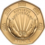 50 Pence - Elizabeth II NHS 50th Anniversary; Gold Piedfort, United Kingdom, 2009 reverse image