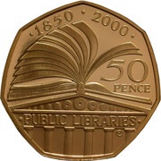 50 Pence - Elizabeth II Public Libraries; Gold Piedfort, United Kingdom, 2009 reverse image