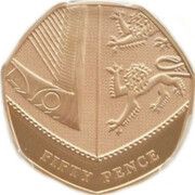 50 Pence - Elizabeth II 4th portrait; Royal Shield, Gold Piedfort, United Kingdom, 2009 reverse image