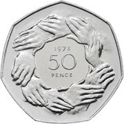 50 Pence - Elizabeth II 4th portrait; EEC 50p Anniversary, United Kingdom, 2009 reverse image