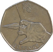 50 Pence - Elizabeth II 4th portrait; Archery, United Kingdom, 2011 reverse image
