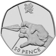 50 Pence - Elizabeth II Archery; Silver, United Kingdom, 2011 reverse image