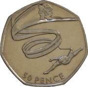 50 Pence - Elizabeth II 4th portrait; Gymnastics, United Kingdom, 2011 reverse image