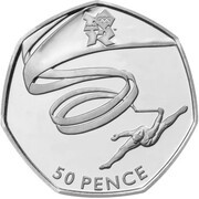 50 Pence - Elizabeth II Gymnastics; Silver, United Kingdom, 2011 reverse image