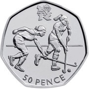 50 Pence - Elizabeth II Hockey; Silver, United Kingdom, 2011 reverse image