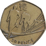 50 Pence - Elizabeth II 4th portrait; Triathlon, United Kingdom, 2011 reverse image