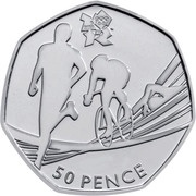 50 Pence - Elizabeth II Triathlon; Silver, United Kingdom, 2011 reverse image