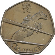 50 Pence - Elizabeth II 4th portrait; Equestrian, United Kingdom, 2011 reverse image