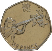 50 Pence - Elizabeth II 4th portrait; Shooting, United Kingdom, 2011 reverse image