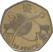 50 Pence - Elizabeth II 4th portrait; Table Tennis, United Kingdom, 2011 reverse image