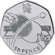 50 Pence - Elizabeth II Table Tennis; Silver, United Kingdom, 2011 reverse image