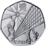 50 Pence - Elizabeth II Volleyball; Silver, United Kingdom, 2011 reverse image