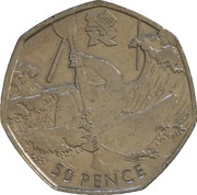 50 Pence - Elizabeth II 4th portrait; Canoeing, United Kingdom, 2011 reverse image