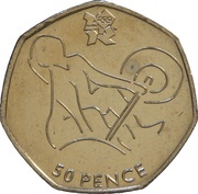 50 Pence - Elizabeth II 4th portrait; Weightlifting, United Kingdom, 2011 reverse image