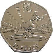 50 Pence - Elizabeth II 4th portrait; Wrestling, United Kingdom, 2011 reverse image